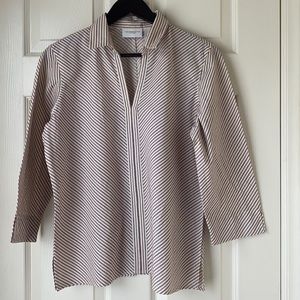 Liz Claiborne 3/4 Length Sleeve Black/Red/Cream Diagonal Stripe Top